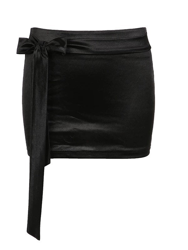 Black Bow Satin Mini Skirt