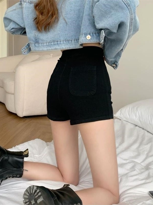 Black Classic Skinny High Waisted Denim Shorts