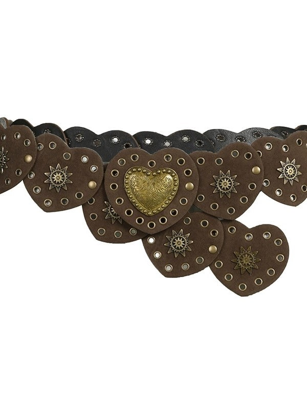 Vintage Brown Heart Studded Belt