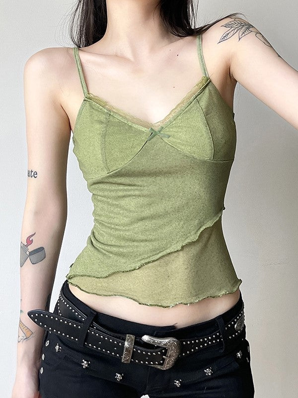 Top all'americana patchwork in rete verde vintage e gonna midi