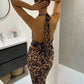 Vintage Leopard Print Halter Neck Tie Top &amp; Mini Skirt Two Piece