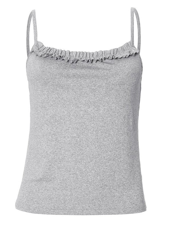 Top canotta in pizzo grigio vintage con scollo quadrato