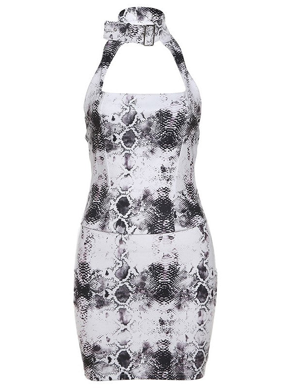 Snake Print Loose Halter Mini Dress