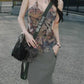 Vintage Mesh Slim Fit Cami Top with Butterfly Print