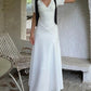 French V Neck Puff Sleeve Bow Tie Maxi Dress