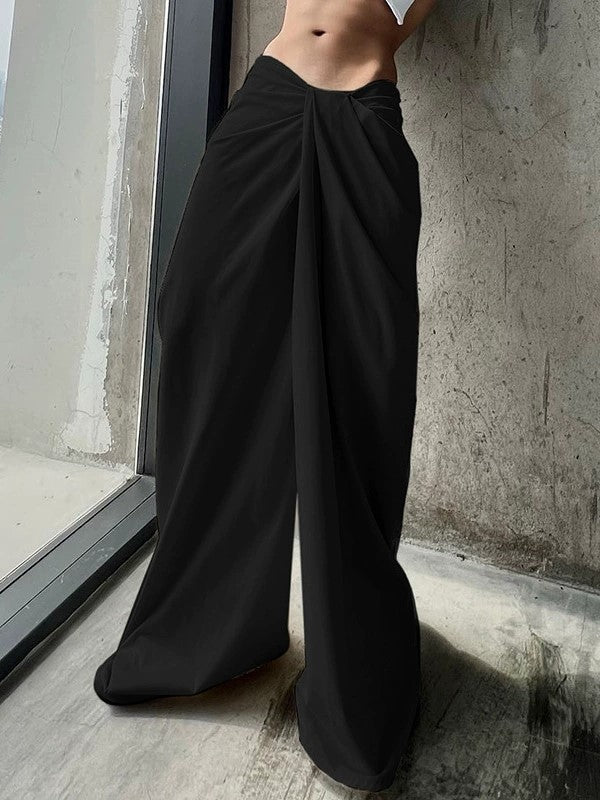 Vintage Irregular Crossed Waist Wide Leg Pants