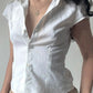 White Vintage Button Front Pocket Blouse