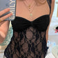 Top in camicetta con giunture in pizzo nero sexy prospettiva