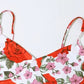 Rotes Vintage Blumendruck V-Ausschnitt Cami Top & Maxirock Set