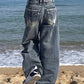 Hip Hop Gewaschene Distressed Hoher Taille Baggy Jeans