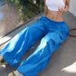 Blaue Retro High Waist Weitem Bein Cargohose