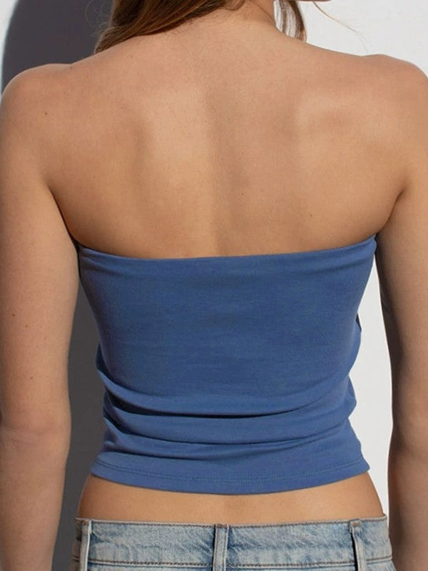 Top a fascia blu con stampa fiocco Y2K