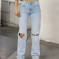 Hellblaue 2000er Y2k Boyfriend Jeans mit Zerrissenem Design