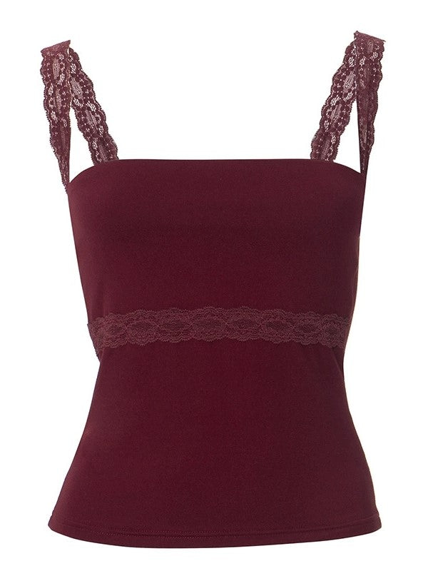 Eckigem Ausschnitt Schlankmachender Spitze Cami Top