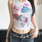 Vintage Blumen & Schmetterlingsmuster Slim Fit Tank Top