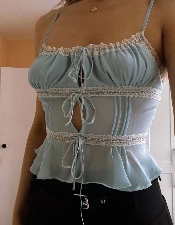 Vintage Pleated Layered Sheer Cami Top