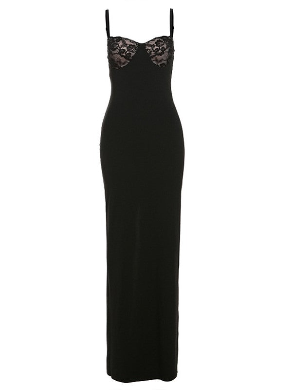 Abito maxi Cami slim in pizzo nero