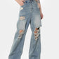 Blaue Vintage Weit Geschnittene Zerrissene Jeans