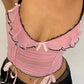 Pink Vintage Lace Up Bow Mesh Cami Top 