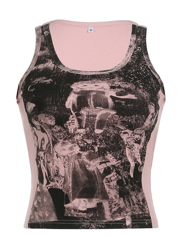 Pink punk graffiti print tank top