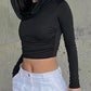 Vintage Wrinkled Hooded Long Sleeve Crop Top