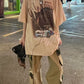 Khaki Hip Hop Oversize Print Kurzarm Top