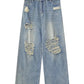Blaue Vintage Weit Geschnittene Zerrissene Jeans