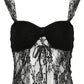 Top in camicetta con giunture in pizzo nero sexy prospettiva