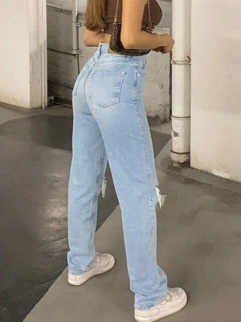 Hellblaue 2000er Y2k Boyfriend Jeans mit Zerrissenem Design