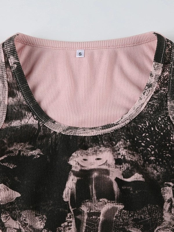 Rosa Punk Graffiti Print Tanktop