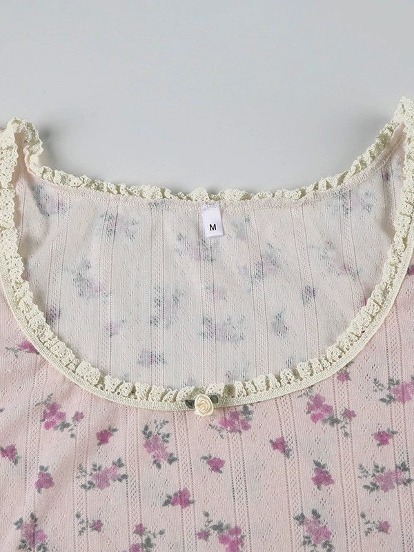 Vintage Spitzenbesatz Blumenmuster Crop Top