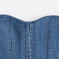 Top corsetto in denim blu con chiusura a gancio vintage