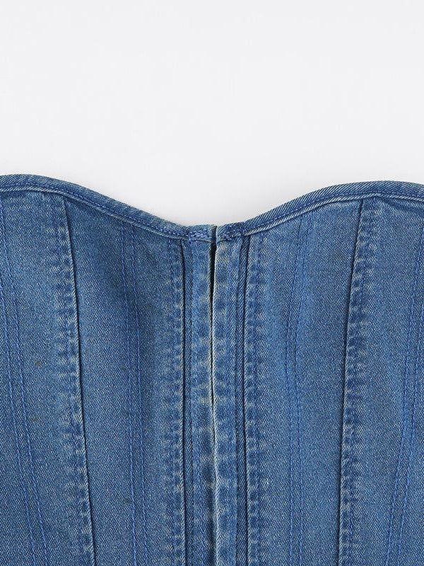 Blue vintage hook closure denim corset top