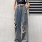 JY Blue Hip Hop Distressed Ripped Boyfriend Jeans / Blue Hip Hop Distressed Ripped Effect Boyfriend Jeans