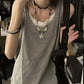 Gray Vintage American Style Sleeveless Tank Top