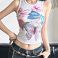 Vintage Blumen & Schmetterlingsmuster Slim Fit Tank Top