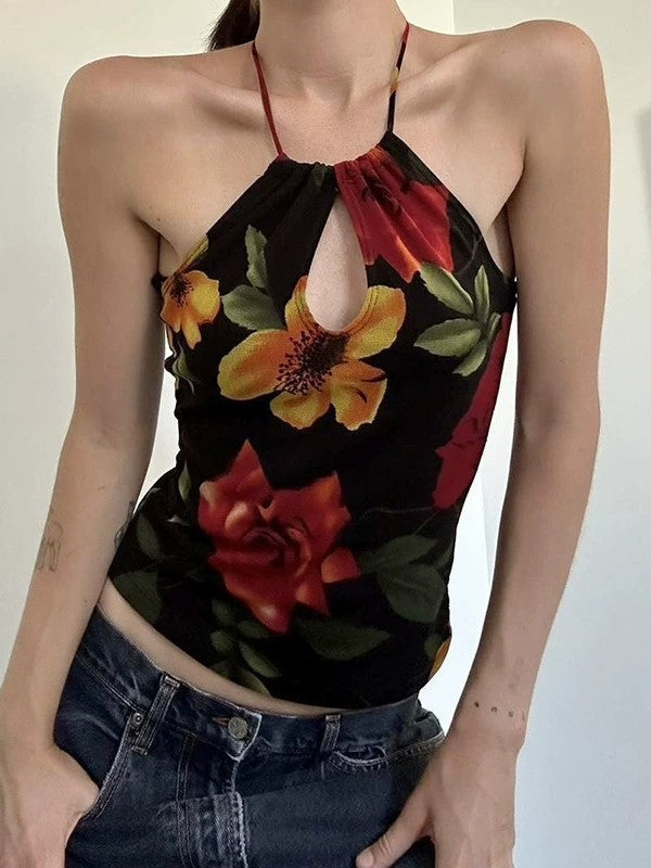 Vintage Floral Hollow Out Cami Top