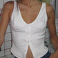 White Vintage V Neck Button Down Tank Top