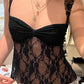 Top in camicetta con giunture in pizzo nero sexy prospettiva