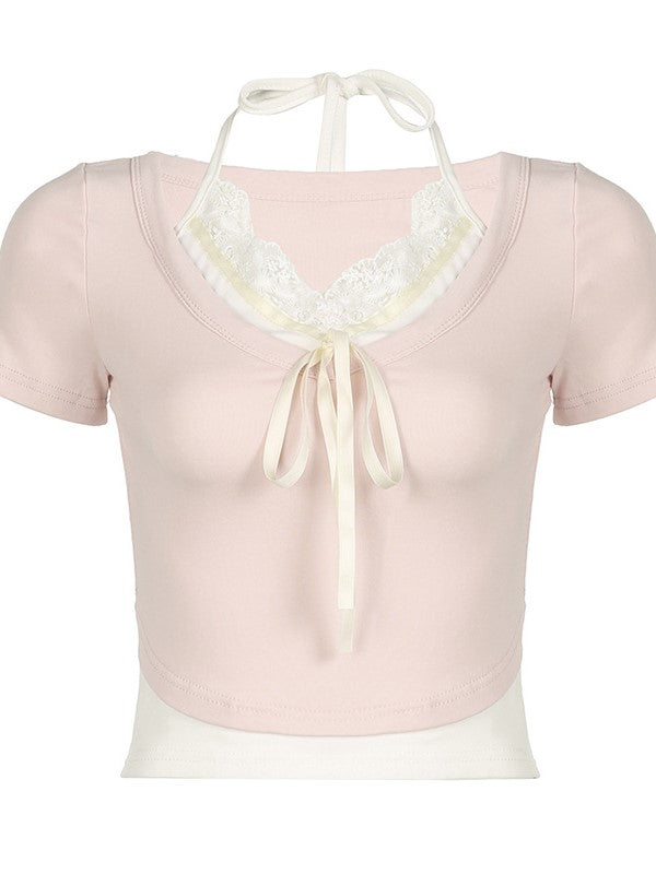 Ruffle Square Neck Short Sleeve Crop Top