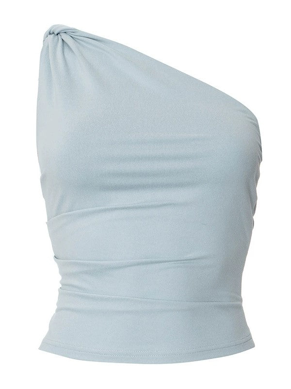 Gray Vintage One Shoulder Slim Sleeveless Top