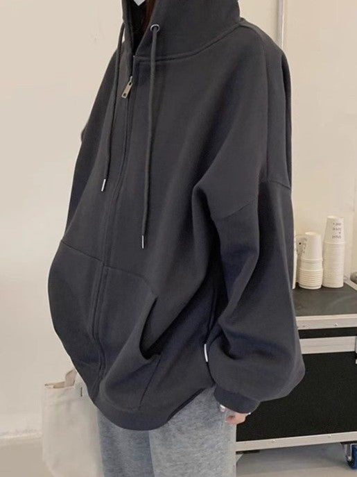 Einfarbige Hip Hop Oversized Reißverschluss Hoodie