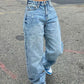 2000er Y2k Blaue Straight Leg Boyfriend Jeans mit Wasch Effekt