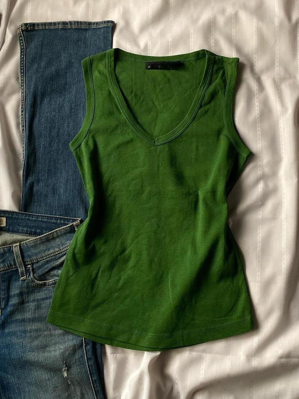 Grünes Vintage V Ausschnitt Ärmellosem Tank Top