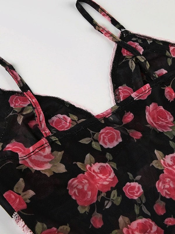 Canottiera patchwork in pizzo con motivo a rose francesi