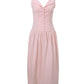 Pink Vintage Buttons Corset Maxi Dress