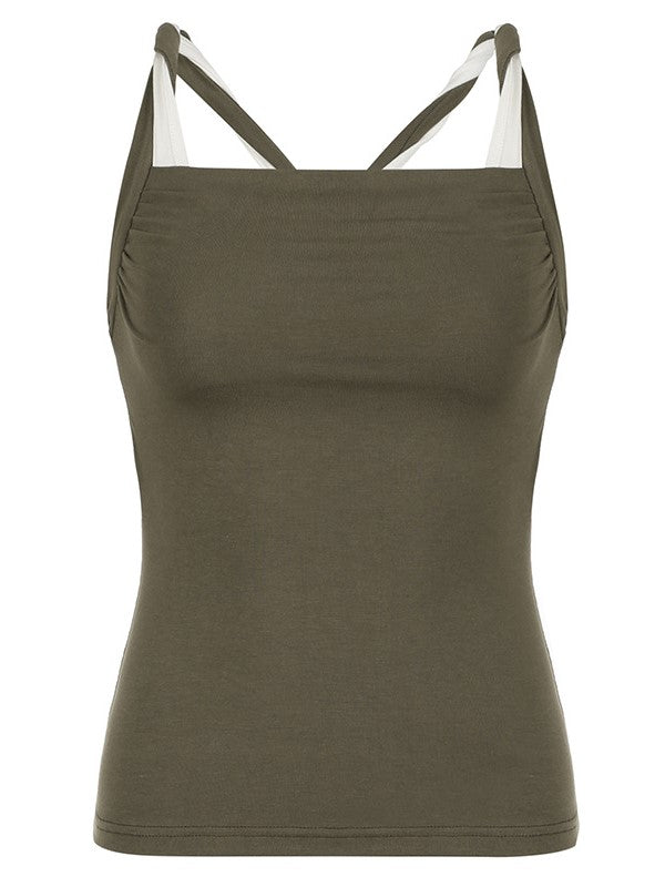 Kontrastfarbenem Twist Halter Ringdetail Tanktop