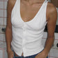 White Vintage V Neck Button Down Tank Top