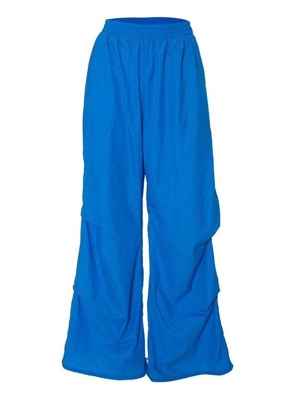 Blaue Retro High Waist Weitem Bein Cargohose