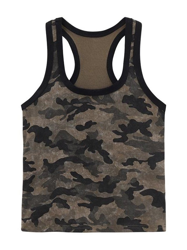 Vintage Camo Scoop Neck Crop Tank Top